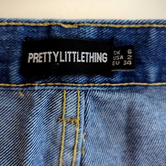 PrettyLittleThing Shorts Jean Mid Blue Frayed Hem Cheeky Shorts Size 2 - Picture 8 of 12